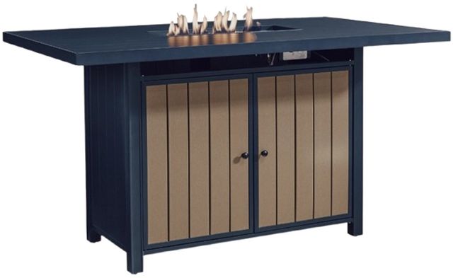 Signature Design by Ashley® Mabry Shores Driftwood/Navy Blue Aluminum Outdoor Bar Table with Fire Pit-3