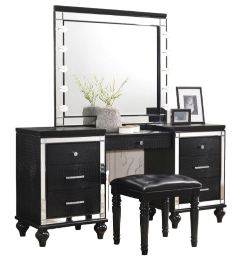 New Classic® Home Furnishings Valentino 3-Piece Black Vanity Set-0