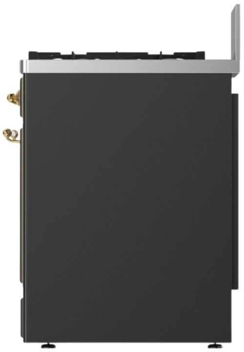 Ilve® Majestic III 30" Graphite Matte Pro Style Dual Fuel Liquid Propane Range with 5 Black Brass Burners and Brass Trim-2