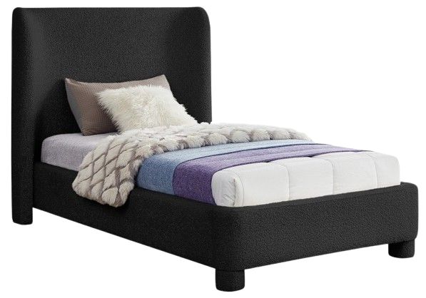 Meridian Furniture Penny Black Twin Boucle Fabric Upholstered Panel Bed-0