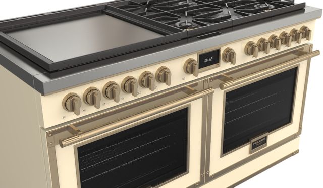 Fulgor Milano® Evoque 400 Series 60" Glossy Ivory Pro Style Dual Fuel Hybrid Range with Brushed Brass Trim -4