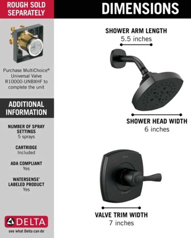 Delta Stryke® 14 Series Matte Black 7" Shower Only-4