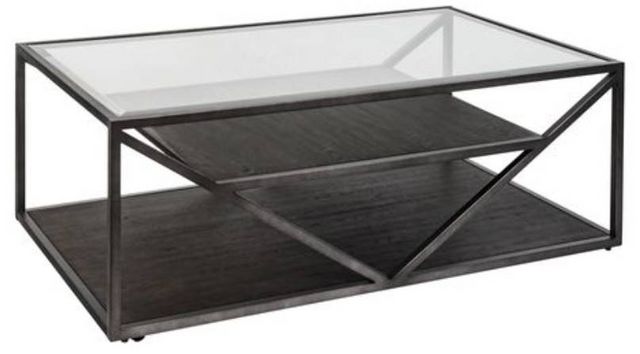 Liberty Furniture Arista Cobblestone Glass Top Cocktail Table with Black Metal Frames