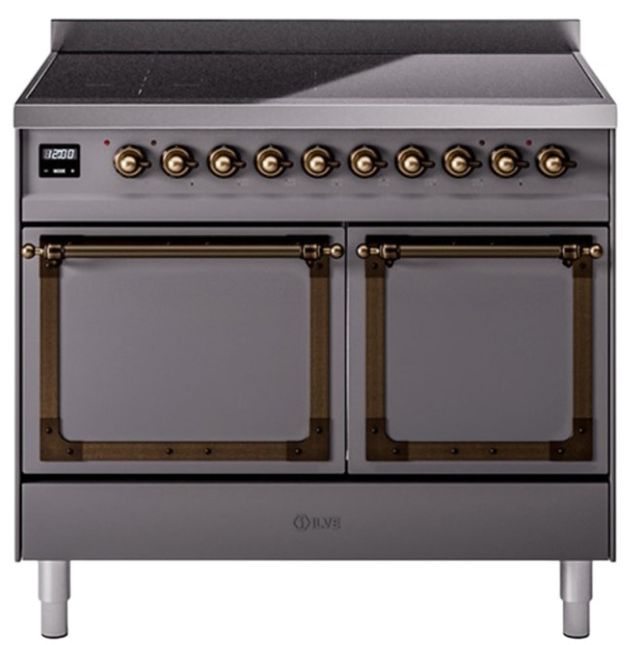 Ilve® Nostalgie II Noblesse 40'' Graphite Matte Pro Style Induction Range with Burnished Trim-0