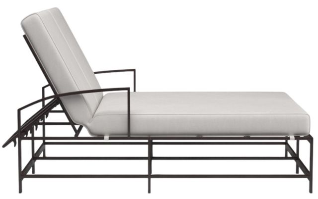 Sunset West La Jolla Espresso Aluminum Outdoor Double Chaise with Canvas Flax Cushion-1
