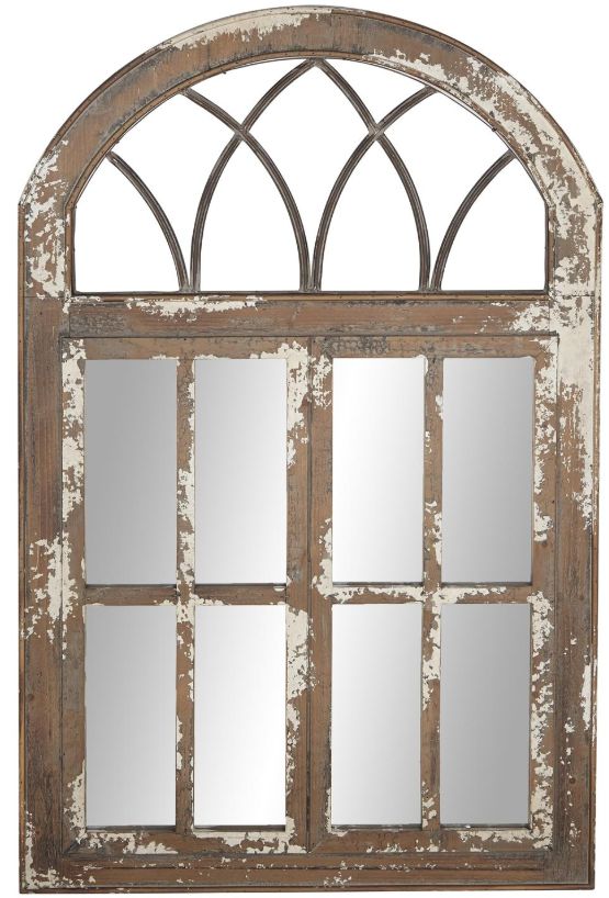 Deco Marche Brown 30" Arched Window Pane Wall Mirror-0