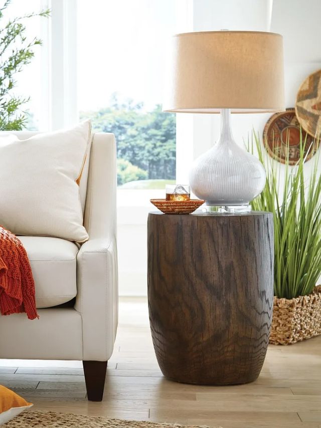 Hammary® Hidden Treasures Brown Oak Grain Drum End Table-1