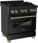 ZLINE Autograph Edition Legacy 30'' Black Stainless Steel Pro-Style Dual Fuel Natural Gas Range with Electric Convection Oven and Champagne Bronze Accents-3