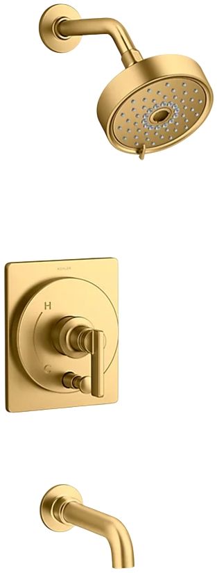 KOHLER® Castia™ by Studio McGee Rite-Temp® Vibrant Brushed Moderne Brass 6.63" Bath and Shower Trim Kit-0