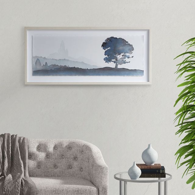 Olliix by Madison Park Serene Silhouette Blue Glass Framed Scenery Graphic with Single Floating Mat-4