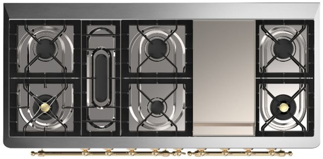 Ilve® Majestic III 60" Blue Gray Pro Style Dual Fuel Liquid Propane Range with Solid Door and Brass Trim-3