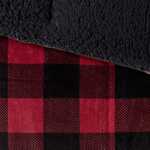 Olliix by Woolrich Alton Red/Black Buffalo Check King Plush to Sherpa Down Alternative Comforter Set-3