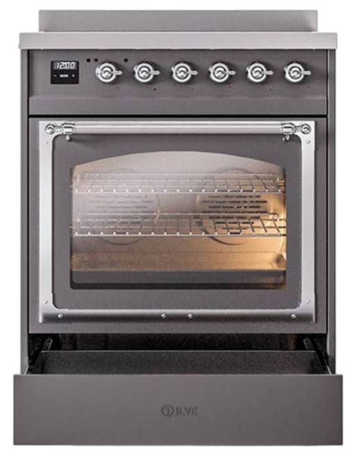 Ilve® Nostalgie II Noblesse 30'' Graphite Matte Pro Style Induction Range with Chrome Trim-3