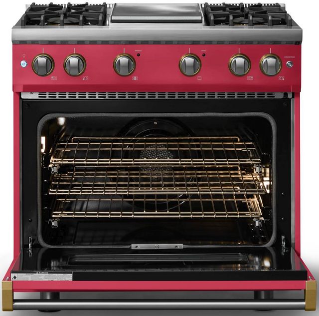 Viking® 5 Series 36" Valentine Pro Style Gas (NG) Range with Brushed Brass Trim-1