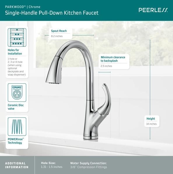 Peerless Parkwood® Chrome 14" Single Handle Pull-Down Kitchen Faucet-3