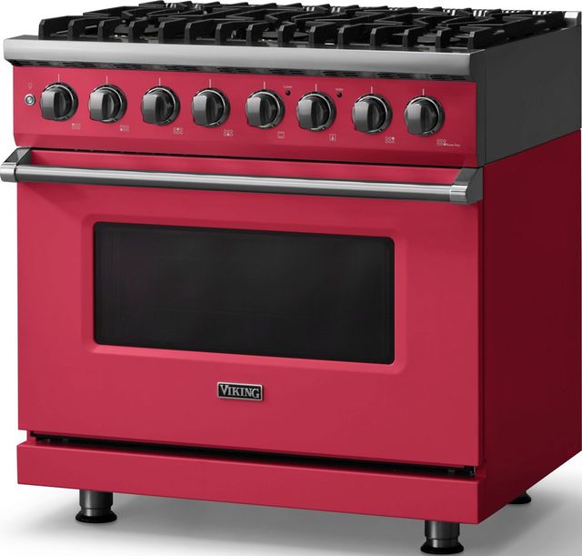 Viking® 5 Series 36" Valentine Pro Style Dual Fuel (LP) Range with Polished Chrome Trim-3