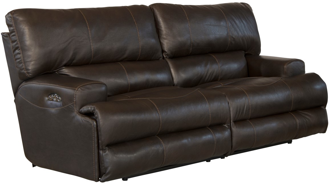 Catnapper Wembley Chocolate Leather Power Lay Flat Reclining Sofa with Power Adjustable Headrest and Power Adjustable Lumbar Support