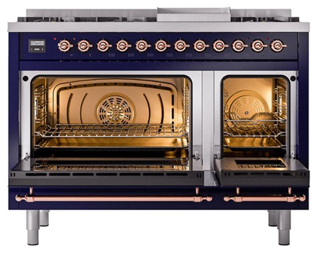 Ilve® Nostalgie II Noblesse 48'' Midnight Blue Pro Style Dual Fuel Range with Copper Trim-1