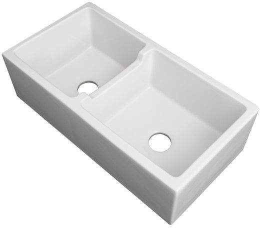 ZLINE Palermo White Gloss 36" Farmhouse Double Bowl Fireclay Kitchen Sink-3