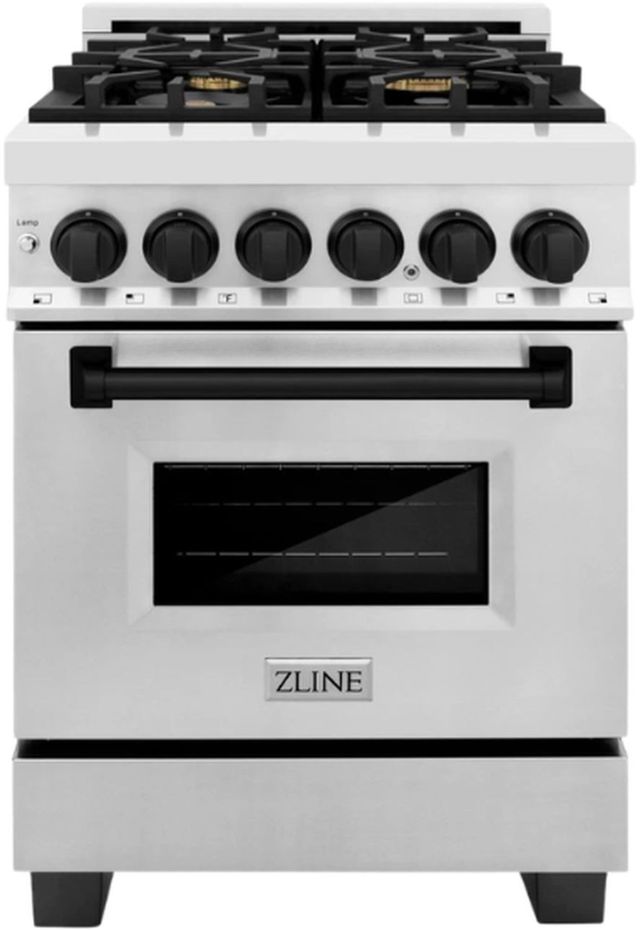 ZLINE Autograph Edition Legacy 24" Stainless Steel Pro Style Dual Fuel Range with Matte Black Accents-0