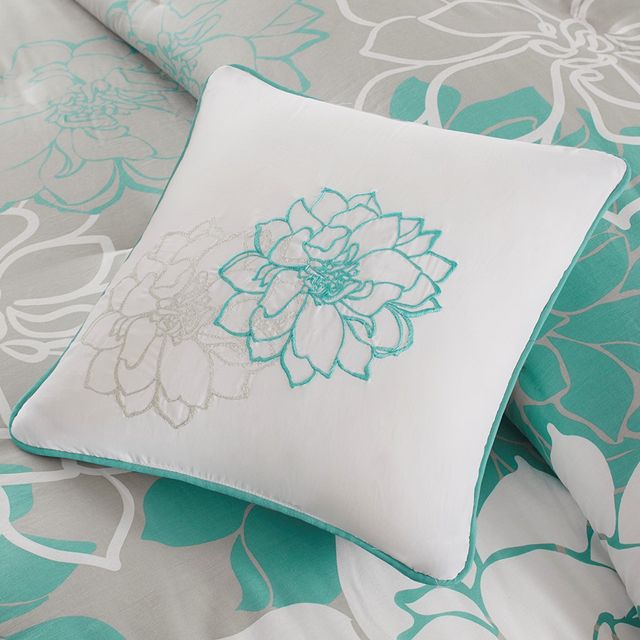 Olliix by Madison Park 6 Piece Aqua Full/Queen Lola Printed Duvet Cover Set-3