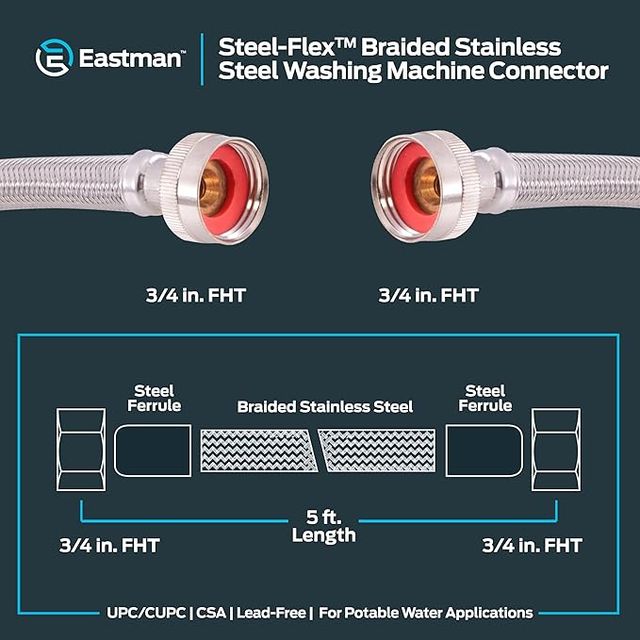 Eastman 5 Foot Stainless Steel Braided Washer Hoses (2 Pack)-1