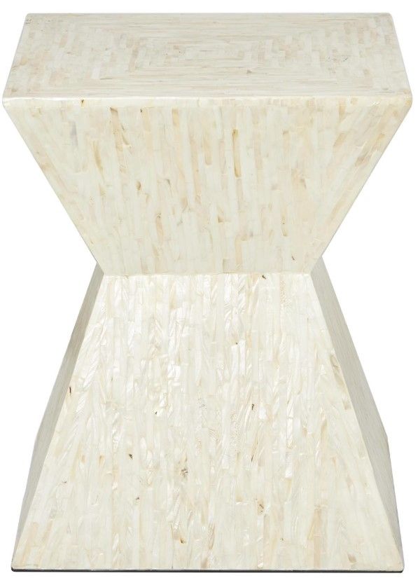 Deco Marche Beige Mother of Pearl Shell Handmade Hourglass Shaped Accent Table-0