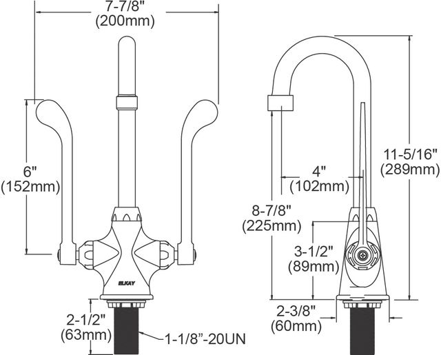 Elkay Chrome Single Hole Concealed Deck Faucet with 4" Gooseneck Spout and 6" Wristblade Handles-1