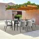 Armen Living Palma 2-Piece Black/Gray Aluminum/Fabric/Rattan Outdoor Dining Arm Chair Set-2