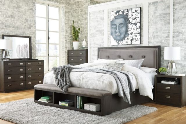 Signature Design by Ashley® Hyndell 6-Piece Dark Brown King Upholstered Panel Bed Set-2