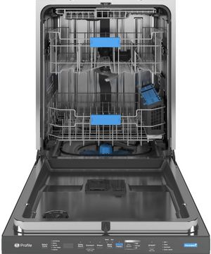 front view of the opened GE Profile™ 24" Fingerprint Resistant Stainless Steel Built In Top Control Dishwasher