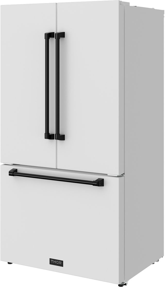 Thor Kitchen Gordon Ramsay Series 36" White French Door Counter Depth Refrigerator with Ice Maker & Black Hardware-3