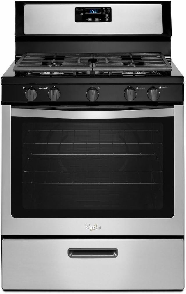 Whirlpool® 30" Black on Stainless Steel Free Standing Gas Range-0