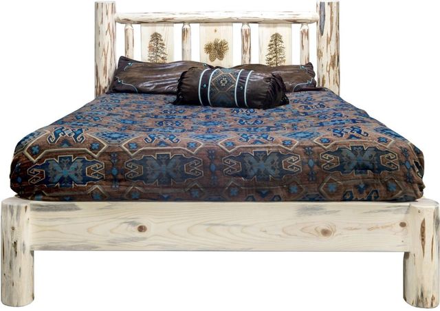 Montana Woodworks® Montana Collection Ready to Finish Full Platform Bed with Laser Engraved Pine Tree Design-1