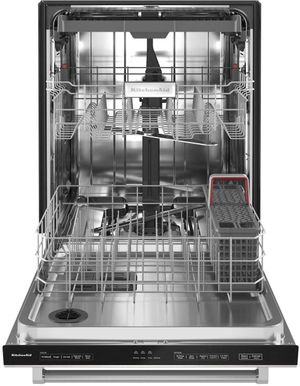 KitchenAid® 24" Stainless Steel with Printshield Built In Dishwasher Front view of the opened KitchenAid® 24" Stainless Steel with Printshield Built In Dishwasher