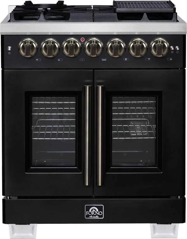 FORNO® Capriasca Series Alta Qualita 30" Black Pro Style Dual Fuel Range-0