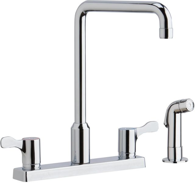 Elkay Chrome 8" Centerset Exposed Deck Mount Faucet with Arc Spout and 2.63" Lever Handles and Side Spray-0