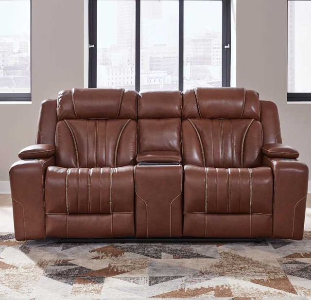 Liberty Furniture Caswell Nature Chestnut Leather Power Reclining Loveseat with Console-2