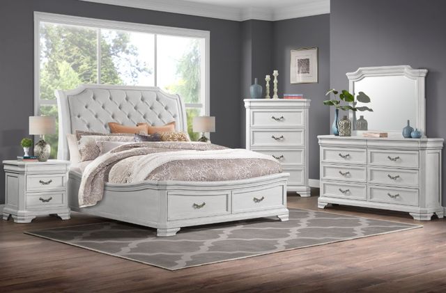 New Classic® Home Furnishings Lyndhurst 4-Piece Vintage White Queen Panel Storage Bedroom Set-1