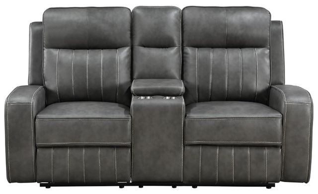 Coaster® Raelynn Gray Manual Reclining Loveseat with Console-2