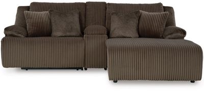 front view of the Signature Design by Ashley® Top Tier 3-Piece Chocolate Reclining Sectional Sofa with Chaise