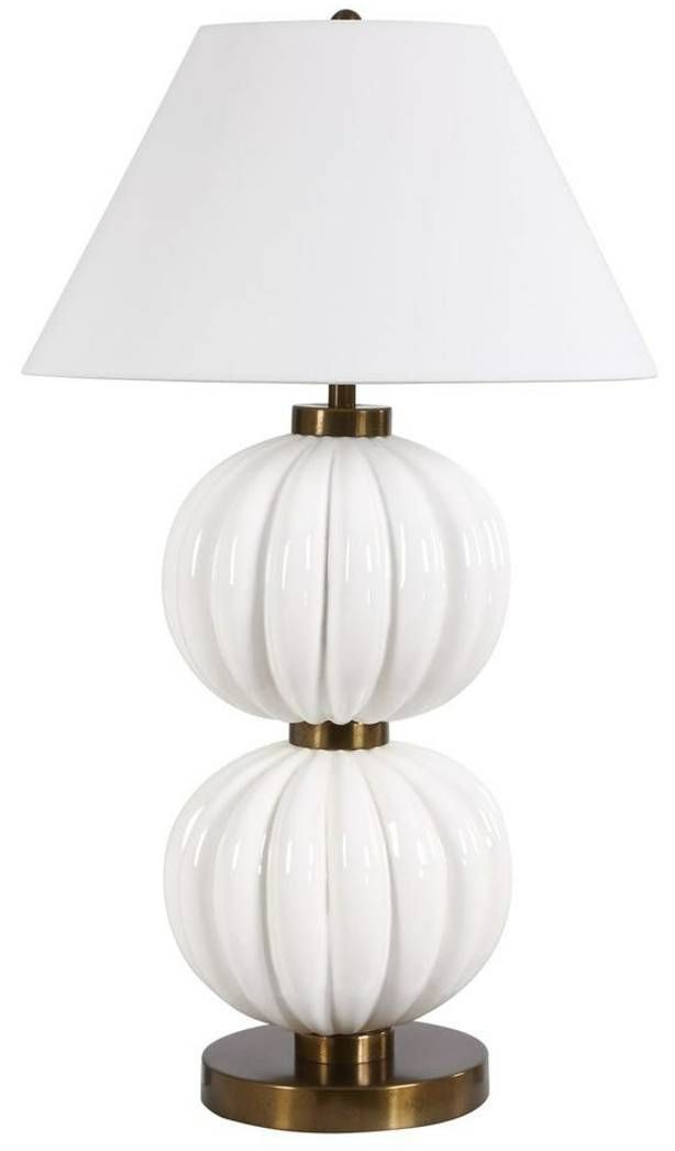 Uttermost® Irena Glossy White Table Lamp with Antique Brass Accents-0