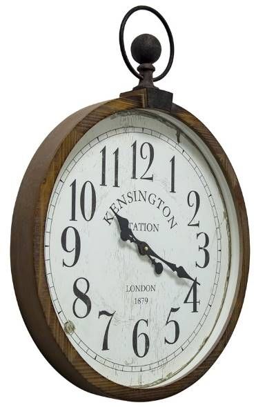 YHD Brown Kensington Station Pocket Watch Style Wall Clock-2