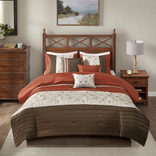 Olliix by Madison Park Serene 7 Piece Spice King Embroidered Comforter Set-2