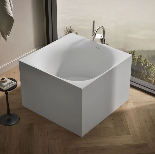 KOHLER® Stillness® Honed White Soak 46" x 46" Freestanding Bath-2