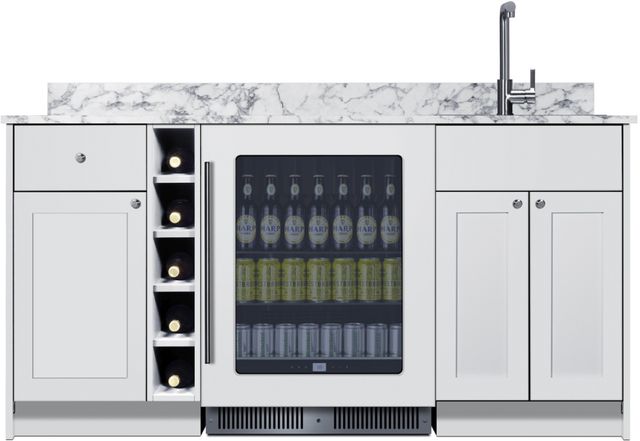 Summit® TurnKey Oasis 69" White  Wet Bar with 4.7 Cu. Ft. Built-In Beverage Center and Stainless Steel Sink with Faucet-0