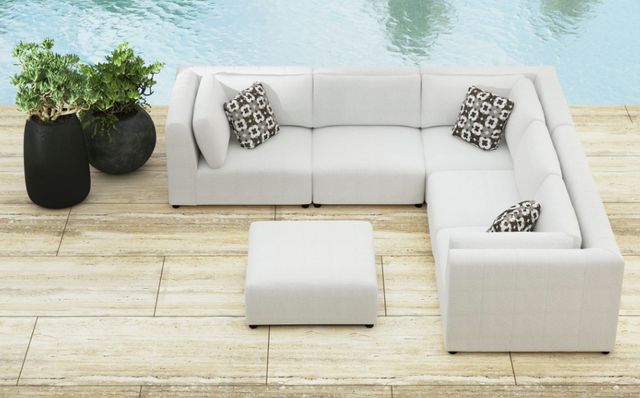 Elements International Zandara 5-Piece Beige Fabric Outdoor Sectional with Ottoman-1