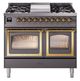 Ilve® Nostalgie II Noblesse 40'' Graphite Matte Pro Style Dual Fuel Range with Brass Trim-0