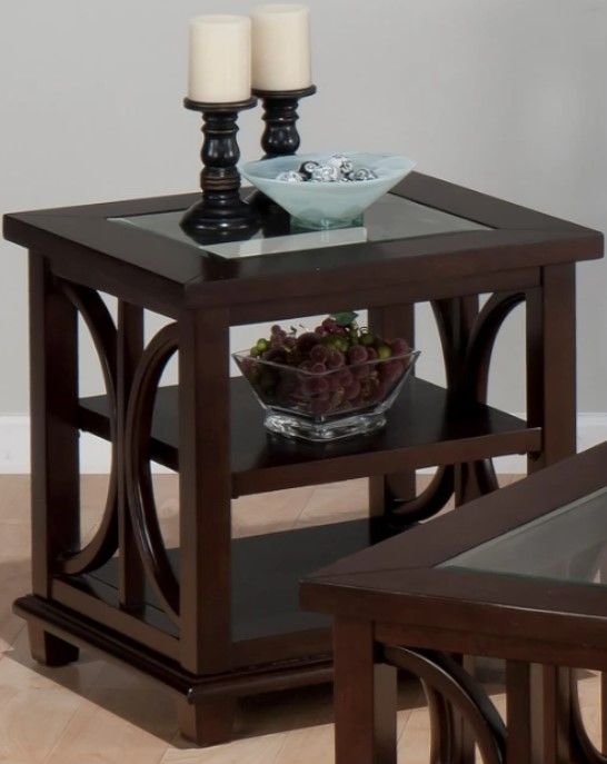 Jofran Inc. Panama Brown Glass Top End Table with Brown Base-1