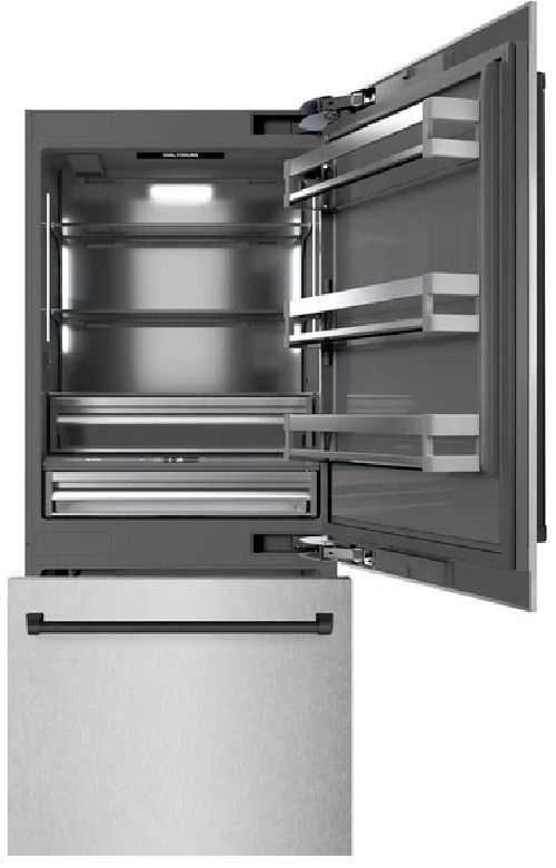 ZLINE Autograph Edition 36" 19.8 Cu. Ft Satin Stainless Steel Built-In Bottom Freezer Refrigerator with Graphite Gray Interior and Matte Black Accents-1